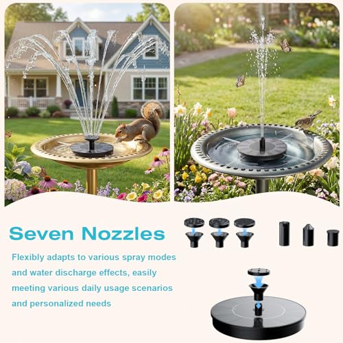 AMZtime 1.4W Solar Bird Bath Fountain with 4 Fixed Rods with Upgraded Panel | Solar Fountain Pump Solar Powered Floating Water Fountain Pump for Bird Bath, Ponds, Garden, Fish Tank and Outdoor - size: 1.4W