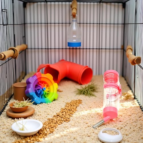 125ML Hamster Water Bottle Steel Ball Design Non-drip Plastic Small Animal Auto Dispenser Pet Supplies Water Feeder for Hamster,Rabbit, Guinea Pig, Squirrel Pink Hanging Water Auto Dispenser