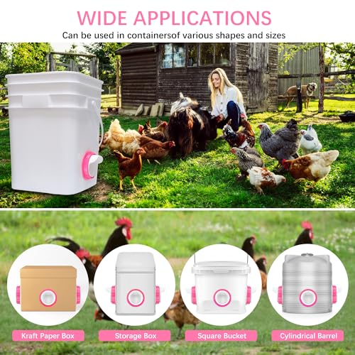 Chicken Feeder Port, 12 Chicken Feeders No Waste, 12 Lids 1 Drill Bit, Pink | Rainproof DIY Automatic Poultry Feeder Cups Kit, Common Breeds Chicken Bucket Feeder for Barrels - color: Pink, size: 12 pack