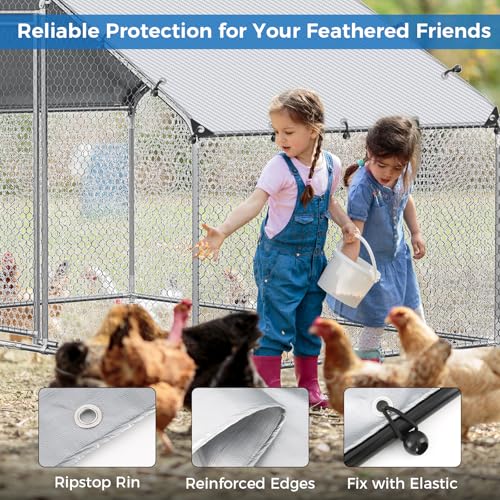 11.48 x 6.23 FT Chicken Coop Cover Waterproof, All-Weather PE Shade, Waterproof UV Resistant Chicken Coop Tarp, Chicken Run Cover for Winter with 20 Ball Bungees, for Large Chicken Pens