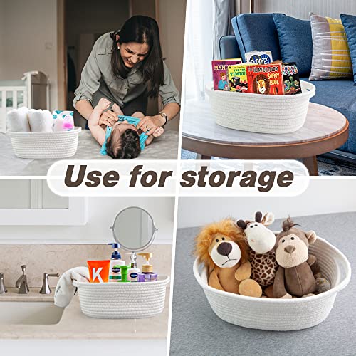 Pro Goleem Small Gift Basket with Gift Bags and Ribbon Woven Storage Basket | Durable Baskets for Gifts Empty Rope Basket for Storage 12"X 8" X 5" Baby Toy Bin with Handles, White - color: white