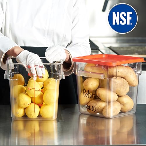 8-Pack 8 Qt NSF Clear Polycarbonate Food Storage Containers with Red Lids - Square, Commercial-Grade, Freezer & Dishwasher Safe, Stackable - color: 8.0 Qt 8-Pack(Red Lids)