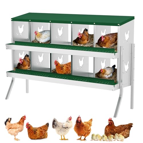 10-Hole Chicken Nesting Box, Rustproof Galvanized Steel Roll-Out Egg Collection with Vented Design, Laying Box for Hens, Poultry Coop Accessories for Egg Layers - color: green, size: 53.5"L x 16.9"W x 26.6"H
