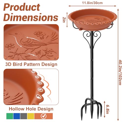 Bird Bath for Outside,12" Plastic Removable Bowl,Brown | Heavy Duty Metal 5 Prongs Base,Easy CLean,Weather-Resistant,Rust-Proof,40" Freestanding Birdbath for Garden Patio Yard Lawn - color: Brown-Freestanding
