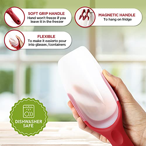 Spring Chef Magnetic Ice Scoop for Freezer, BPA-Free Food Scooper, Red | Flexi-Plastic Popcorn Scoop with Soft Grip Handle - Dishwasher Safe Ice Scooper - Food Scooper for Flour, Grains, Pet Food - color: Red