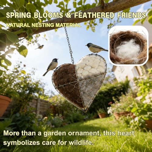 Handmade Fiber Bird Nesting Heart, Birds Nests Material Holder, Outside Winter Tree Shelter for Wild Bird,Hummingbird Nest Boxes for Outside, Gardens, Courtyards, and Outdoor Bird Shelters