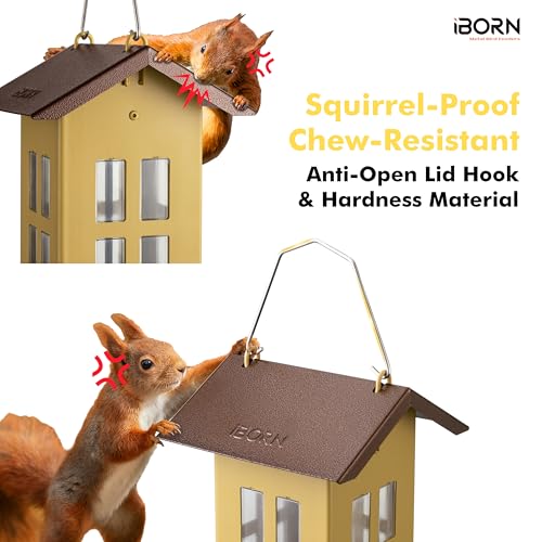 iBorn Bird Feeder House, Metal Bird Feeders for Outdoors Hanging,Double-Sided Metal Hanger & Weatherproof, Easy to Clean & Refill, 2.2 Lbs Capacity, Muted Yellow - color: Muted Yellow