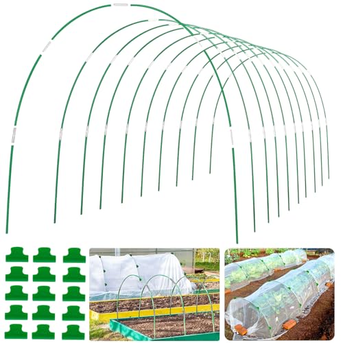 60Pcs Greenhouse Hoops Grow Tunnel Wide, 8FT Rust-Free Fiberglass Support Garden Hoops Kit for Raised Beds Plant Cloth Row Cover Netting-DIY Plant Support Garden Hoop for Netting-40Pcs Clips - style: 60 PCS