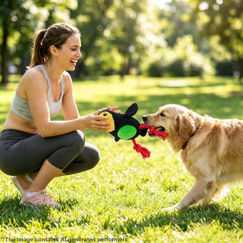 Black Toucan Bird Dog Chew Toy, 10.6 in, Squeaker Rope Treat Toy | Pineapple Fleece, PP Cotton Filled, Nylon Reinforced Rope, Crinkle Paper, Bite Resistant, Interactive Play, Small Medium Dogs - color: Black Toucan