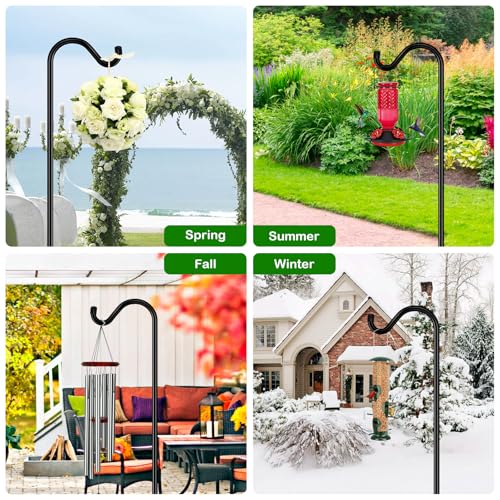 Adjustable Shepherd Hook Bird Feeder Pole with 7 Prongs Base, 108 Inch Tall 5/8 Inch Thick, Heavy Duty Outdoor Garden Poles for Hanging Bird Feeders, Plant Baskets, Black (2 Pack) - size: 108 Inch