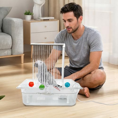 Parrot Bathtub Indoor Automatic Bath Shower with 180 ° Circulating Faucet Contains USB and Power Plug for Medium Birds African Grey Amazon Conure Parakeet Cockatiel Lovebird