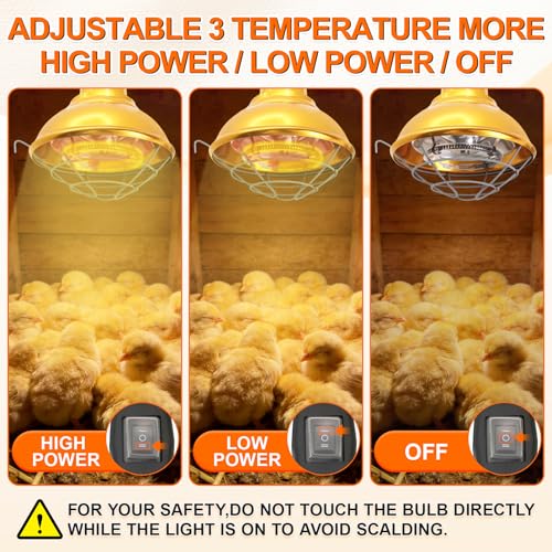 Hanging 350 Watt Heat Lamp for Chickens with Carbon Fiber Bulb for Indoor&Outdoor Used with Two-Temperature Adjustable for Chicks, Duck, Pet House, Poultry Professional Waterproof Heater (350 Watt) - size: 350 Watt