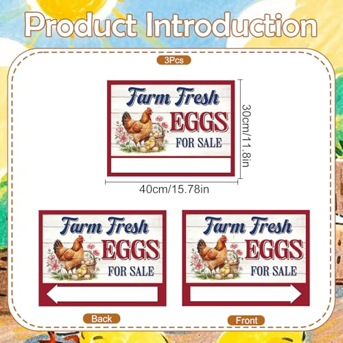 Rngmsi 3PCS Farm Fresh Eggs for Sale Sign, 16 X 12 Inch Double Sided Fresh Eggs Sign Farmers Market Decor, Waterproof Metal Mark with 6 Stakes for Indoor Outdoor Yard Business Supplies Home Decor - color: Farm Eggs