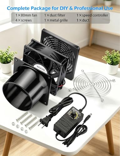 120mm x 38mm 4 Inch Computer Duct Fan, 12V Exhaust with AC Speed Controller,High Airflow Small Exhaust Fan Dual Ball for Print Fume Extractor Enclosure Grow Tent Ventilation Crawlspace Cooling - size: 12038-one duct