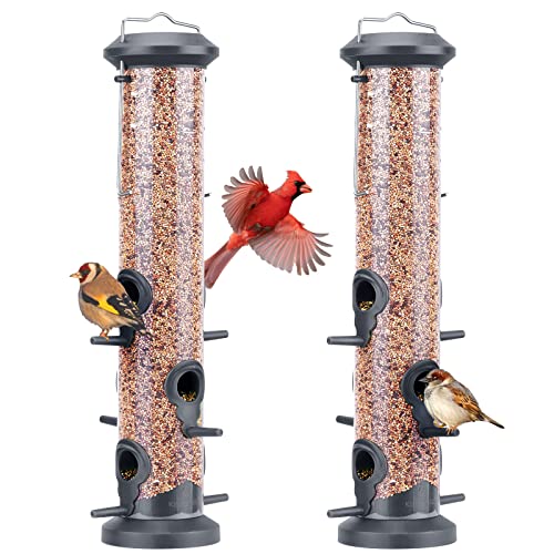 Kingsyard 2 Pack Tube Feeders with 6 Feeding Ports for Outdoors Hanging, Premium Hard Plastic Weatherproof & Steel Hanger, Attracting for Wild Birds (Black) - color: Black