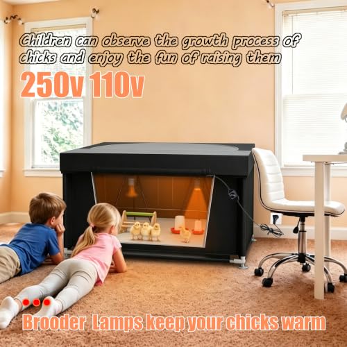 Large 42" x 42" x 36.6" Chicken Brooder Box Starter Kit, Brooder Pen for Chicks Ducks Quail, Temperature-Adjustable Bulb Set, Thermometer, Chicken Feeder & Waterer Set with Pee Pads,Chick Perch