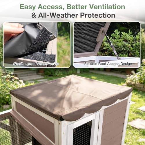 Large Rabbit Hutch Indoor Outdoor, 2-Tier Bunny Hutch with Wheels and Waterproof Roof, Wooden Guinea Pig Cage with Leak-Proof Pull-Out Trays, Multi-Door Bunny Cage for Small Animals - color: Brown-AIR7013