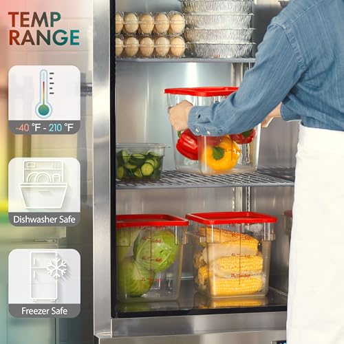 4 Pack Food Storage Container with Green Lid - NSF Commercial Grade in 4.0 Qt - Square, Clear, Polycarbonate - color: 4.0 Qt 4-Pack(Green Lids)