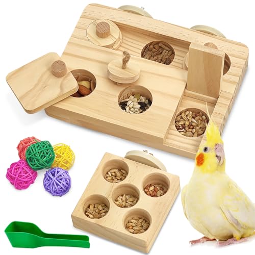 BNOSDM Wooden Bird Foraging Puzzle Toys for Parakeets, Interactive Parrot Enrichment Toys for Training & Chewing, Slow Feeder Cage Accessories for Cockatiels, Conures, Lovebirds and Other Small Birds - color: 8 Pcs Bird Puzzle Toy