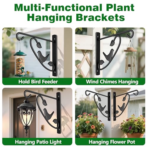 AMAGABELI GARDEN & HOME 2 Pack Hanging Brackets Plant Hanger Outdoor 12inch Metal Fence Wall Planter Hooks for Hanging Flower Baskets Bird Feeders Lanterns Wind Chimes Rust-Resistant Black - size: 12 Inch, style: 2-Pack Bird 2 Hook