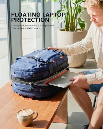 Tolaccea Travel Backpack 40-50L, 16" Laptop Carry On Duffle for Travel Work | 40-50L Expandable, TSA Approved 180° Open, 3L Wet-Dry Pocket, RPET Fabric, 3-in-1 Convertible Carrying, Detachable Waist Belt - color: Blue
