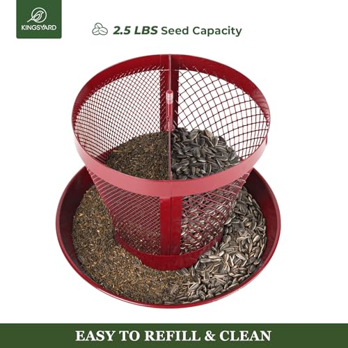 Kingsyard Rain-Resistant Metal Mesh Bird Feeder for Outdoor Hanging | Large Clear Dome, Top-Fill Design, Weather-Resistant Metal, Dual Mesh for Different Seeds, Easy to Clean - color: Red