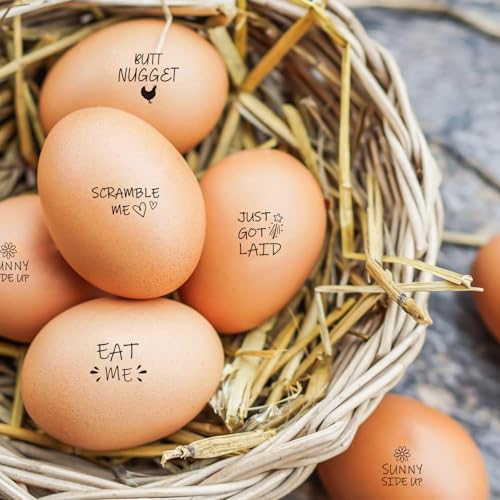 AHANDMAKER 5 Styles Fresh Egg Stamp, Text Wooden Egg Stamps Decorative Far Logo Stamp Label Stamps for Famers and Owners Rustic DIY Crafts Card Making Planner Decal Gift Egg(No Ink Include) - style: Word