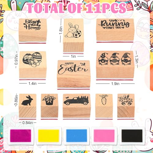 JarThenaAMCS 11 Pcs Easter Wooden Rubber Stamps Spring Tulip Floral Bunny Rabbit Egg Gnome Mixed DIY Craft Stamps for Party Decor Scrapbooking Cards Making - style: Easter