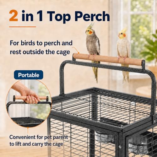 Yaheetech 25.5" Small Bird Cage, Wrought Iron Bird Travel Cage with Wooden Perch Handle & Seed Guard for Conures, Budgies, Lovebirds & Small to Medium Birds