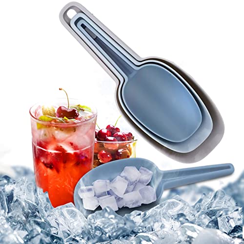 Flour Scoop Set of 3 for Canisters, Ice, Popcorn, Pet Food, Dry Goods, Coffee Beans, Candy - Plastic Scoops 1.7/3.4/5.1 oz - color: Gray+Blue+Light Blue