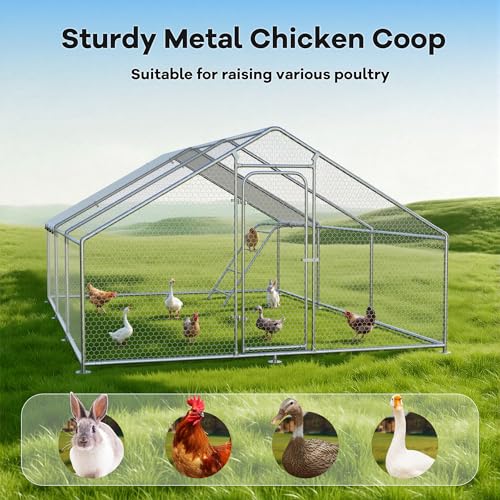 Large Chicken Run 13.1 x 19.7 x 6.4 FT Chicken Coop with Cover | Reinforced frame, Walk-in Chicken Coop, Roosting Perch, Waterproof Cover, Side Hardware Cloth, Backyard & Farm Use - size: 236.2"L x 157.5"W x 78.0"H
