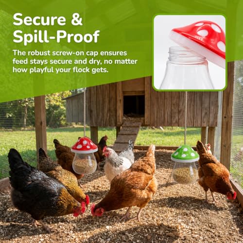 Hanging Chicken Peck Toy，2-Piece Mushroom-Shaped Chicken Enrichment Toys Boredom Busters，Slow-Feed Chicken Toys for Coop-Red & Green (Red & Green) - color: Red & Green