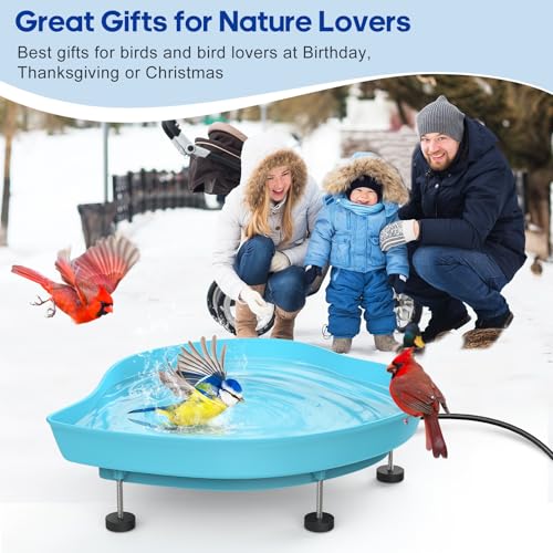 Heated Bird Baths for Outdoors for Winter - 60W Thermostatically Controlled Heated Bird Bath for Outside Winter, Large Capacity Heated Birdbath for Outdoors for Winter Garden Yard Lawn (Blue)