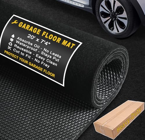 20' x 7'4" Garage Floor Mats - All-Weather Garage Floor Mats for Under Car, Absorbent Oil Spill Mat, Anti-Slip Garage Carpet, Reusable Garage Mats with Waterproof Backing, Garage Car Mat & Floor Rug - size: 7'4" x 20' (Rectangular)