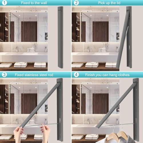 Clothes Drying Rack Folding Indoor,Laundry Room Organization,Wall Mounted Drying Racks for Laundry,Laundry Drying Rack Collapsible,Laundry Drying Rack,Retractable Clothesline (Gray) - color: Gray