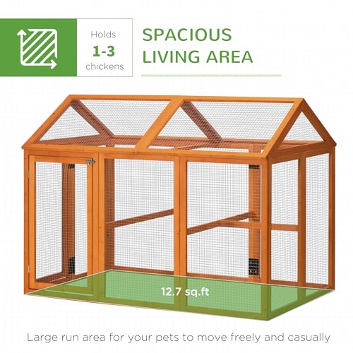 PawHut Chicken Run, Wooden Large Chicken Coop, Combinable Design with Perches & Doors for Outdoor, Backyard, Farm, 4.6' x 2.8', Orange | Combinable Design, Perches & Doors, for Outdoor, Backyard, Farm