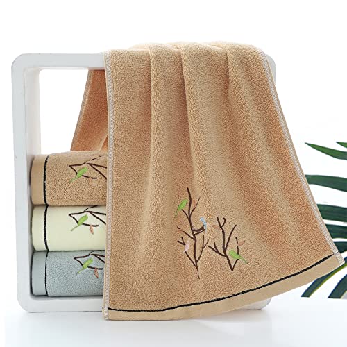 Hand Towels Set of 4 Embroidered Bird Tree Pattern 100% Cotton Absorbent Soft Decorative Towel for Bathroom (Brown) - color: 4 Brown, size: 13.8 x 29.5