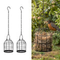 2 Pack Bird Nesting Material Holders, Refillable Metal Cage Holder for Wild Bird, Lovebirds & Hummingbird, Birdcage-shaped Hanging Decor for Outdoor Patio Yard Garden (Nesting Material Not Included)