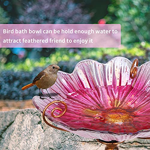 Glass Birdbath Birdfeeder with Metal Stake Garden Yard Outdoor Pink | 31inch height stain glass pink flower bird bath for outside, bird bath bowl,attract wild birds and beautify outdoor gardens - color: Pink
