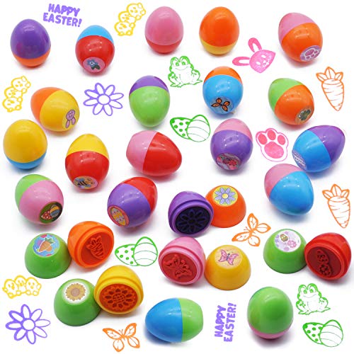 JOYIN 24Pcs Easter Egg Stampers Toys for Easter Eggs Hunt Game, Basket Stuffers Fillers, Stamps Gifts, Kids Party Favor, Classroom Prize Supplies - style: bunny