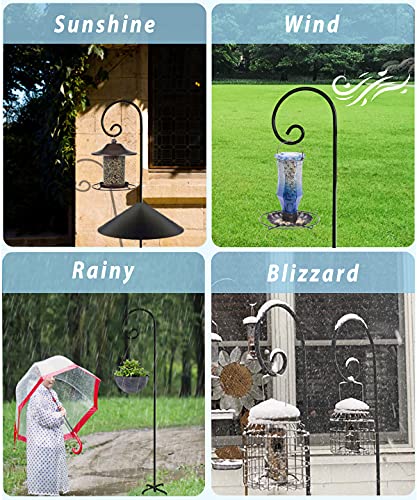 Outdoor Shepherd Hooks 92 inch Tall for Bird Feeder (2 Packs), Adjustable Metal Garden Poles for Hanging Plants Solar Light Lantern, Bright Black - size: 92IN