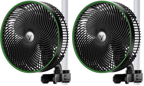 VIVOSUN AeroWave E9 Grow Tent Fan, 9" Auto Oscillating Clip Fan with EC Motor, US Patented Circulation Fan, IP54 Weatherproof, Strong Airflow & Quiet for Hydroponic Ventilation (Pack of 2) - size: 9" Clip Fan-2 Pack