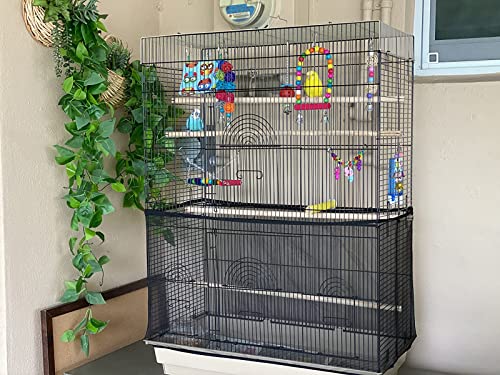 ISMARTEN Bird Cage Seed Catcher (2 Pack), Airy Gauze Bird Cage Cover Seeds Guard Dust-Proof Universal Birdcage Accessories Mesh Net Cover (Black + White, L) - color: Black + White, size: Large