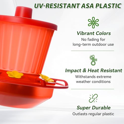 Retractable Hummingbird Feeder – 6 Feeding Ports, Leak-Proof, Ant & Bee Proof, Easy Top-Fill & Easy to Clean, Durable ASA Plastic, 18.5 oz Capacity, Adjustable Hanging System with 44" Extension(Red) - color: Red,1 Pack