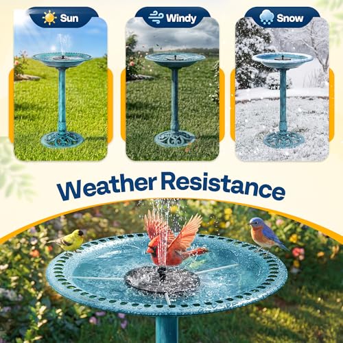 VIVOHOME Bird Bath with Solar Fountain for Outside, Pedestal, Blue | Solar-Powered Pump, Weather-Resistant Polyresin, 20-Inch Bowl, for Outdoor/Garden, Bird-Friendly, Easy to Clean - color: Blue