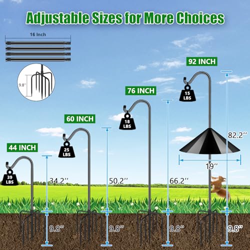 92’’ Bird Feeder Pole Squirrel Proof 1 Pack, Adjustable Tall Shepherds Hooks for Outdoor with 7 Prongs Base, Heavy Duty Shepherd Hook with Baffles, Pole for Bird Feeder, Plant Baskets - size: 92 Inch Pole&Baffle