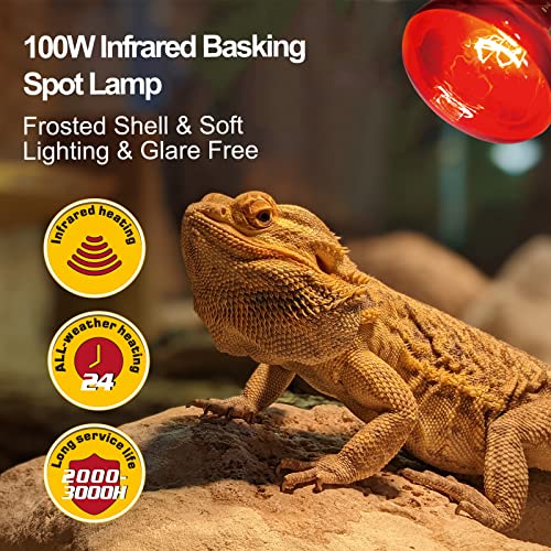 REPTI ZOO 100W Reptile Heat Lamp Bulbs Combo, Upgraded 2 Pack Day & Night Basking Spot Light, UVA Daylight Heating Lamp & Infrared Heat Lamp for Reptiles & Amphibians - style: Style 2