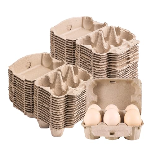 50 Pack Half Dozen Egg Cartons, Natural Pulp Egg Carton Bulk 6 Count for Chicken Eggs and Small Duck Eggs, Reusable, Protects, Egg Storage Containers for Home Kitchen and Farmhouse (50 PCS 6 Count) - color: 50 PCS 6 Count