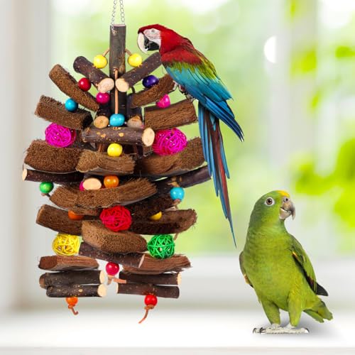 Kyouki Bird Toy for Parrots，Cockatiels, Budgies, Conures, Macaws, Lovebirds, Amazons and Other Small/Medium/Large Birds - Chewable & Shreddable Natural Coconut Husk Enrichment Toy (Medium DIY) - size: Medium DIY