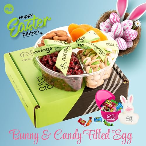 NUT CRAVINGS Gourmet Collection - Easter Treats, Candies & Dried Fruit Nuts Gift Basket with Happy Easter Ribbon, Candy Filled Egg + Bunny (4 Piece Assortment) - style: 1. Easter Fruit & Nut Gift Box - (4 Piece Assortment)